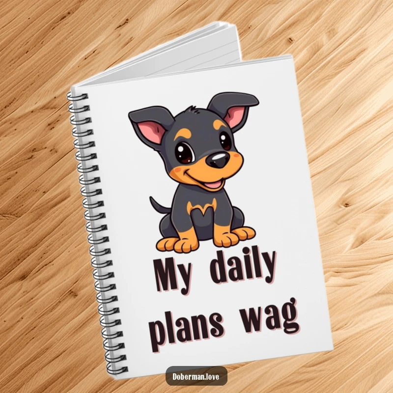Funny Kawaii Doberman Puppy Notebook: A Doberman puppy with alert ears and wagging tail, perfect for a funny journal.