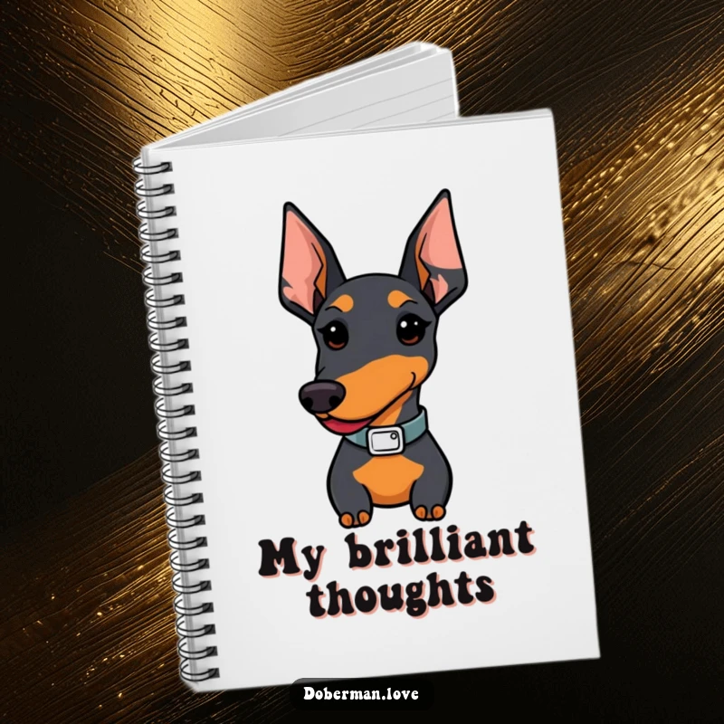 Funny Kawaii Doberman notebook; a proud dog showing off a stylish collar, perfect for jotting down brilliant ideas.
