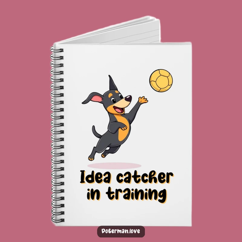 Funny Kawaii Doberman Notebook, Playful Leaping Dog, Catching Ball - Jot Down Fun