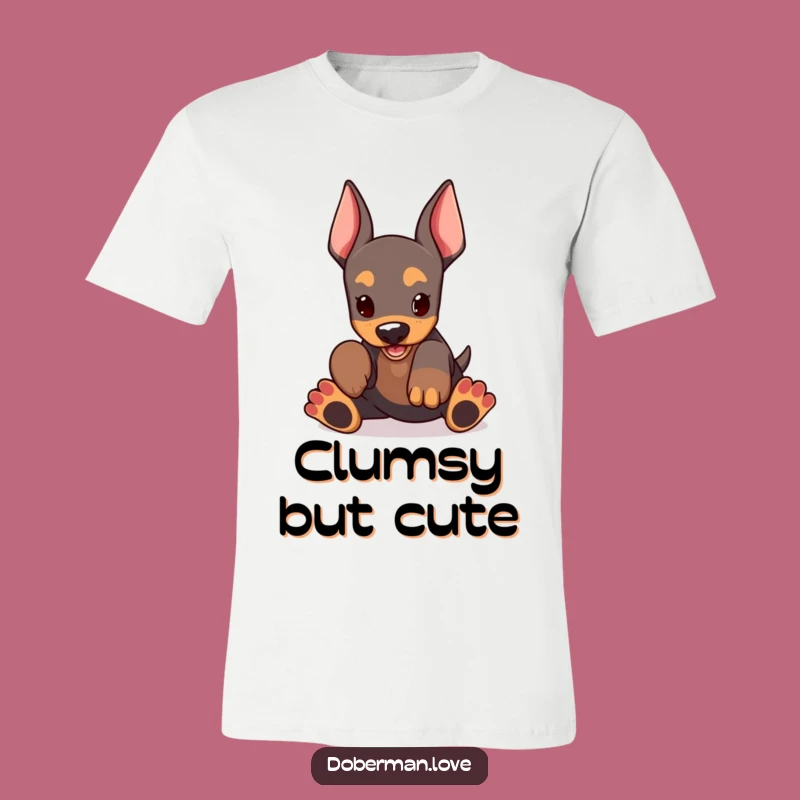 Funny Kawaii Doberman Puppy T-Shirt: Oversized Paws Playing, Hilarious Gift