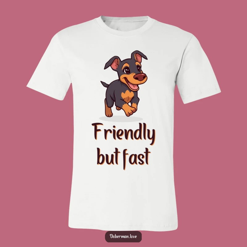 Funny Doberman T-Shirt: Determined Friendly Chase Action Tee