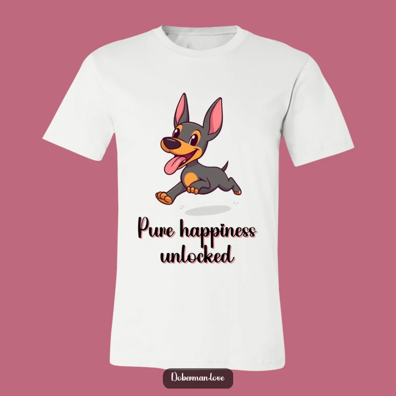 Funny Doberman T-Shirt: Joyful Tongue Out Running Tee