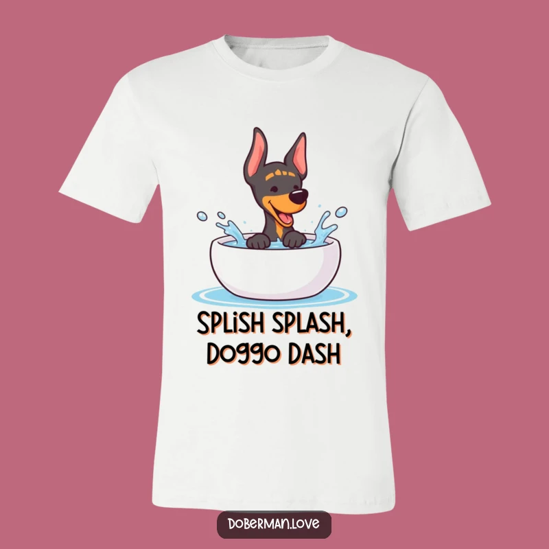 Funny Kawaii Doberman Splash Tee - Playful Dog Shirt Gift