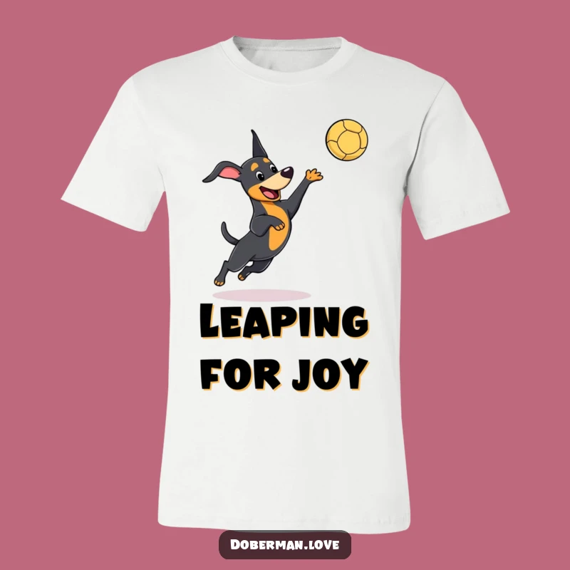 Funny Kawaii Doberman T-Shirt, Playful Leaping Dog, Catching Ball - Cute Activewear