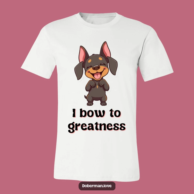 Funny Joyful Doberman Bow T-Shirt: Playful Dog Design for Laughs!