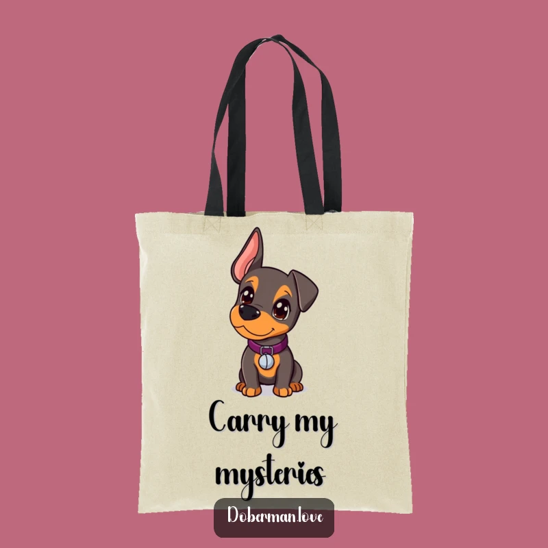 Funny Kawaii Doberman Tote Bag: Curious Pup, Bell Collar, Carry Curiosity