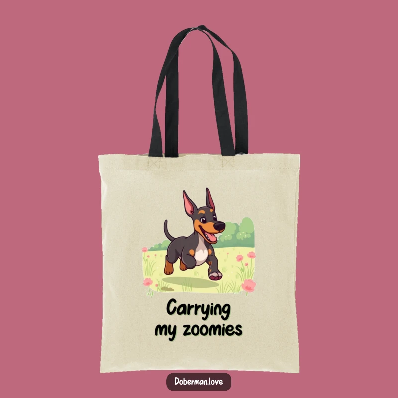 Funny Giggling Doberman Field Run Tote Bag: Carry Your Dog's Joy Gift