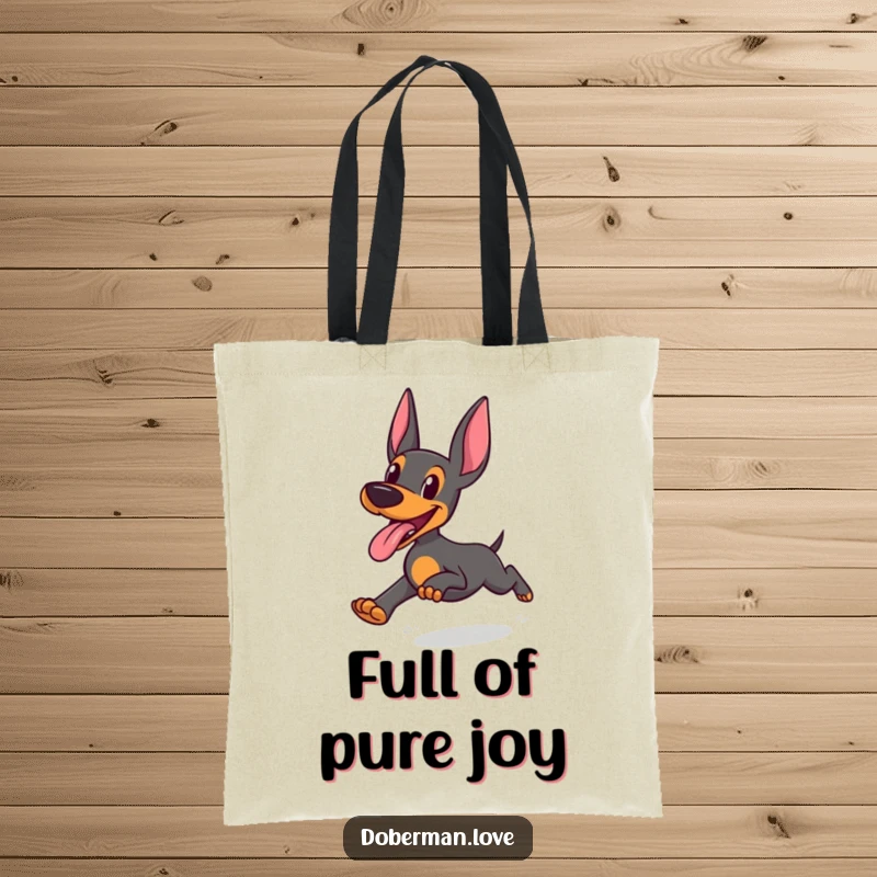 Funny Doberman Tote Bag: Doberman running with tongue out in joyful abandon, humorous and practical tote for dog owners.