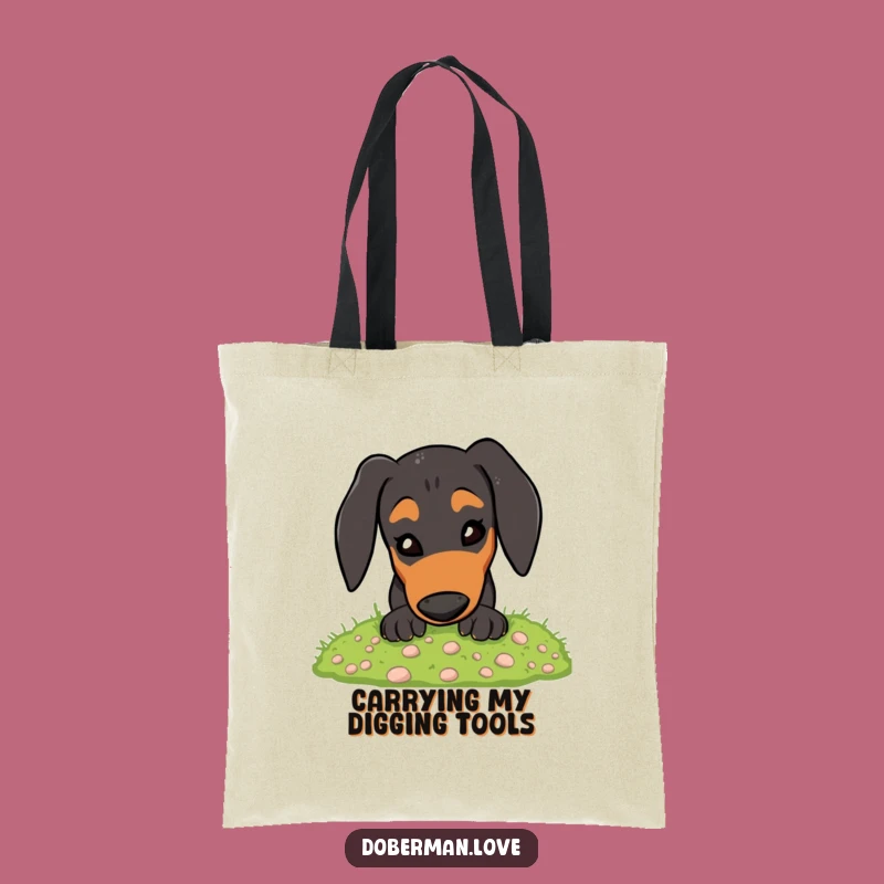 Funny Doberman Digging Moss Tote Bag: Energetic Pup Carry-All, Great Gift