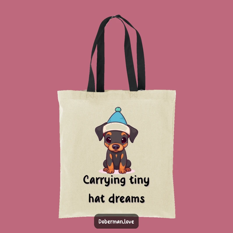 Funny Doberman Puppy Tote Bag: Carry Your Treasures with Tiny Hat Charm!