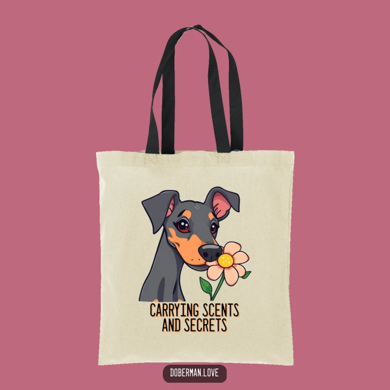 Funny Doberman Sniffing Flower Tote Bag: Carry Your Essentials with Canine Charm