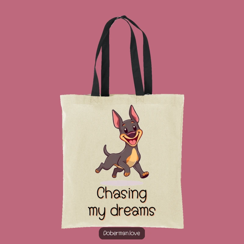 Funny Kawaii Doberman Tote Bag: Playful Grin, Tail Chase Design, Chic & Hilarious Accessory