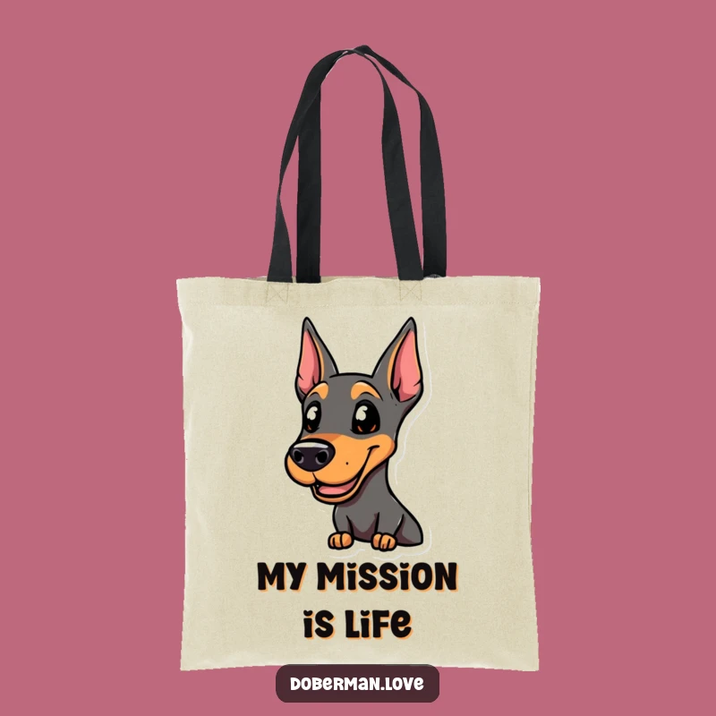 Funny Smiling Doberman Tote Bag, Alert & Ready, Action Dog - Carry Your Confidence