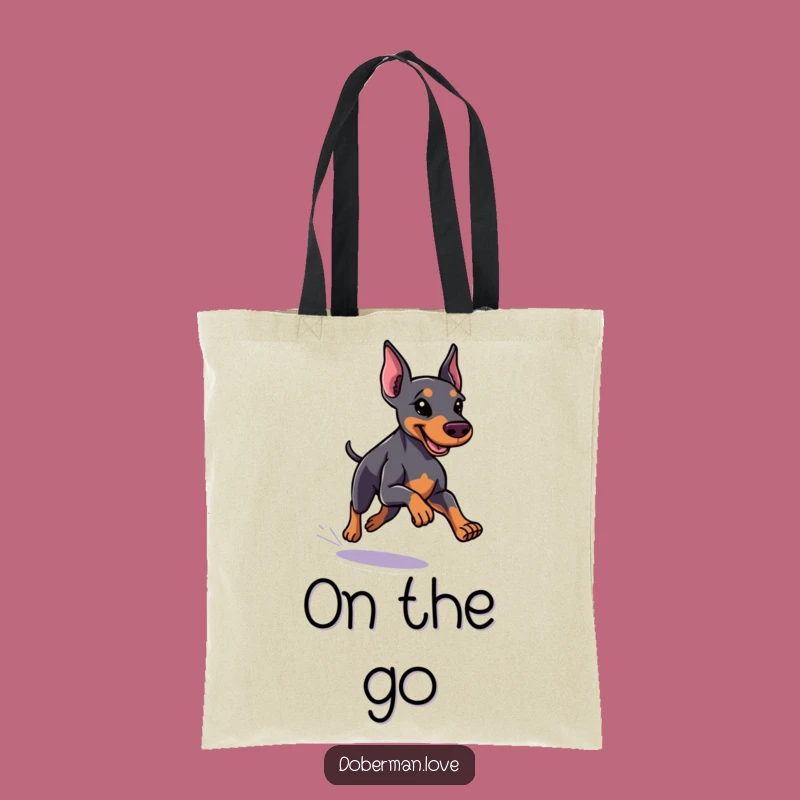 Funny Little Doberman Tote Bag, Running Fast, Sleek Coat - Carry Your Speed