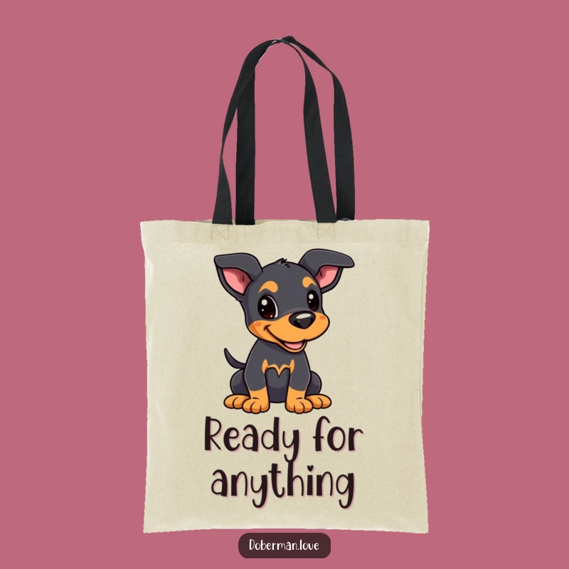Funny Kawaii Doberman Puppy Tote Bag: Joyful Alert Dog Shopping Bag Gift!